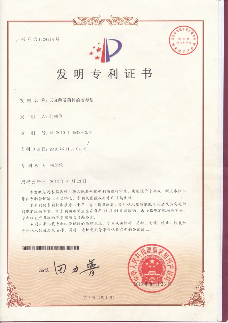 专利(发明)证书