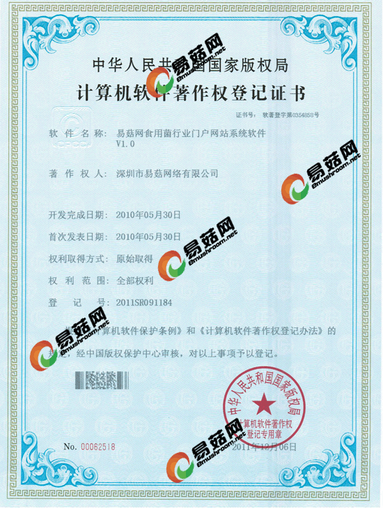 易菇网软件著作权证书